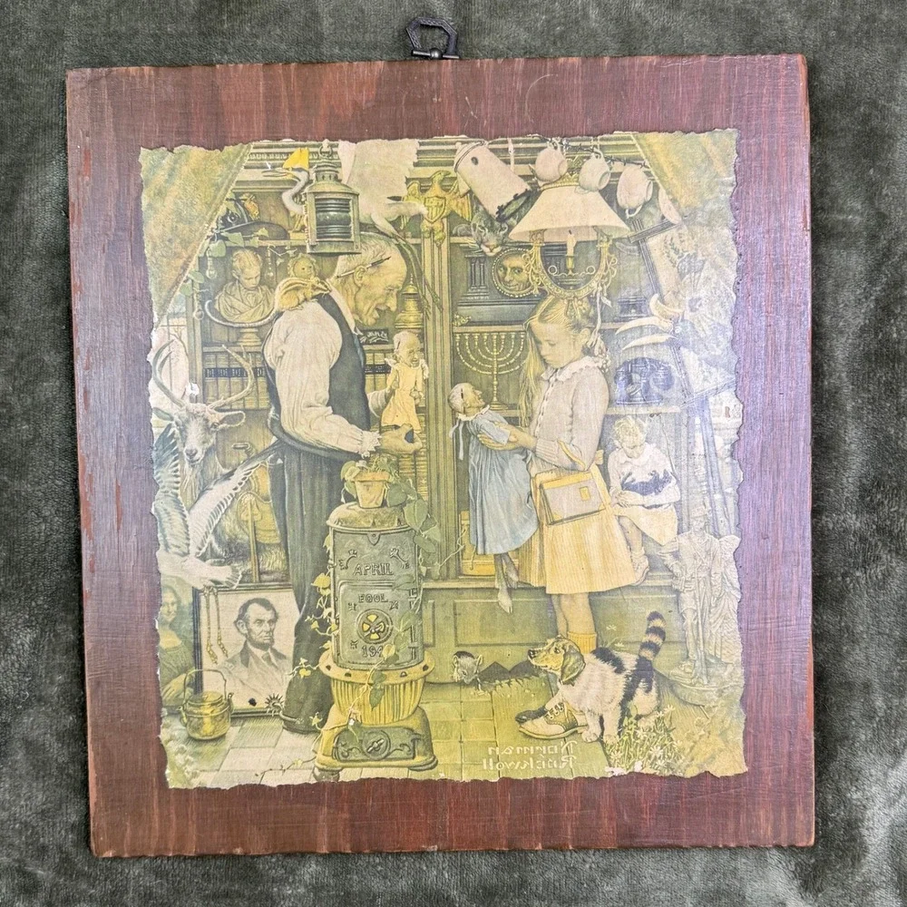 Vintage Norman Rockwell April Fool 1948 Wood Plaque Wall Art Decoupage 12x13